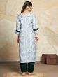 Superb White & Green Digital Printed Cotton Readymade Pant Suit