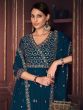 Superb Teal Blue Embroidered Georgette Anarkali Suit With Dupatta