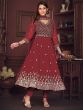 Awesome Maroon Embroidered Georgette Anarkali Suit With Dupatta