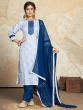 Amazing White & Blue Digital Printed Cotton Readymade Pant Suit