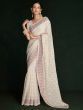 Mesmerizing White Lucknowi Work Georgette Event Wear Saree With Blouse
