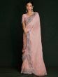 Fabulous Peach Lucknowi Georgette Event Wear Saree With Blouse