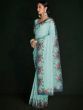 Stunning Turquoise Lucknowi Work Georgette Saree With Blouse