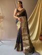 Pleasant Black Zari Woven Silk Wedding Wear Saree With Blouse