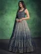 Attractive Navy Blue Sequins Georgette Readymade Gown With Dupatta
