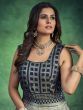 Attractive Navy Blue Sequins Georgette Readymade Gown With Dupatta
