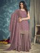 Captivating Purple Sequins Georgette Wedding Wear Sharara Suit