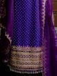 Alluring Purple Embroidered Satin Readymade Pant Suit With Dupatta
