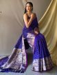 Stunning Blue Zari Woven Silk Wedding Wear Saree With Blouse