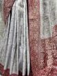 Magnificent Grey Zari Woven Kanjivaram Silk Designer Saree With Blouse