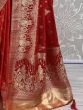 Awesome Red Zari Weaving Silk Engagement Wear Saree With Blouse
