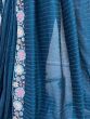 Magnificent Dark Blue Sequins Work Silk Saree With Blouse