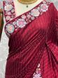 Wonderful Red Sequin Work Silk Designer Saree With Blouse