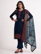 Majestic Navy Blue Thread Embroidered Georgette Salwar Suit