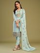 Fetching Sky-Blue Multi-Thread Work Georgette Festive Wear Salwar Kameez