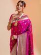 Beautiful Pink Woven Paithani Silk Wedding Wear Saree With Blouse