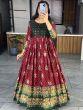 Ravishing Maroon Bandhani Printed Silk Function Wear Gown