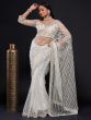Fascinating White Sequins Net Party Wear Saree With Blouse