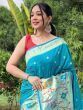Attractive Sky Blue Woven Paithani Silk Traditional Saree With Blouse