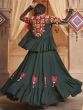 Excellent Green Thread Embroidered Rayon Lehenga Choli With Koti 
