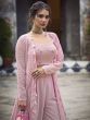 Gorgeous Dusty Pink Embroidered Georgette Palazzo Suit With Jacket