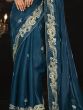 Fascinating Blue Embroidered Silk Wedding Wear Saree With Blouse 
