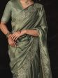 Gorgeous Sage Green Swarovski Work Silk Wedding Wear Saree