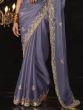 Captivating Dusty Purple Embroidered Silk Traditional Saree 
