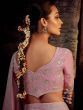 Incredible Pink Heavy Lace Work Silk Festival Wear Saree With Blouse