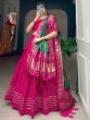 Ravishing Pink Cotton Plain Navratri Wear Lehenga Choli With Dupatta