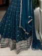 Enchanting Teal Blue Embroidered Georgette Reception Wear Lehenga Choli