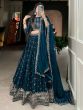 Enchanting Teal Blue Embroidered Georgette Reception Wear Lehenga Choli