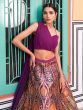Fancified Purple Zari Weaving Silk Indo-Western Crop Top Lehenga