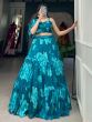 Lovely Firozi Floral Printed Chiffon Party Wear Crop-Top Lehenga