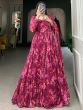 Charming Pink Floral Printed Georgette Gown With Dupatta