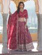 Glamorous Rani Pink Sequins Jacquard Sangeet Wear Lehenga Choli