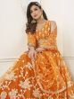 Astounding Orange Sequins Net Sangeet Wear Lehenga Choli With Dupatta