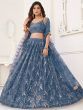 Fabulous Blue Sequins Net Sangeet Wear Lehenga Choli With Dupatta