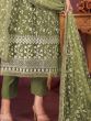 Attractive Olive Green Embroidered Net Salwar Kameez With Dupatta