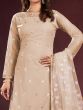 Great Cream Sequins Net Function Wear Salwar Kameez With Dupatta