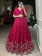 Exceptional Pink Embroidered Silk Reception Wear Crop Top Lehenga