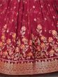 Wonderful Maroon Floral Printed Silk Lehenga Choli With Dupatta