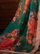 Refreshing Dark Green Floral Print Organza Silk Wedding Lehenga Choli With Orange Blouse
