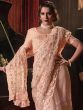 Gorgeous Peach Sequins Net Wedding Wear Saree With Blouse
