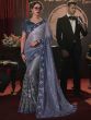 Incredible Blue Sequins Net Reception Wear Saree With Blouse