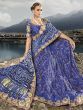 Beautiful Blue Bandhani Printed Satin Traditional Saree With Blouse