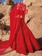 Magnificent Red Mirror Work Net Engagement Wear Lehenga Choli