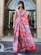 Beautiful Peach Digital Print Satin Festive Wear Saree With Blouse