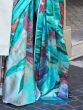 Lovely Turquoise Digital Printed Satin Events Wear Saree With Blouse