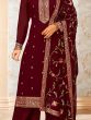 Lavish Maroon Embroidered Georgette Reception Wear Palazzo Suit